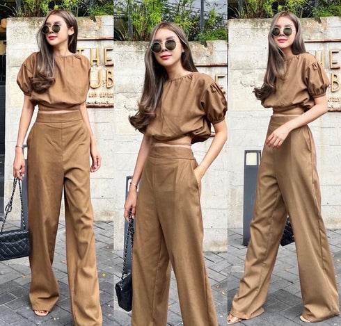 YUNAKA Linen Hot Crop Set